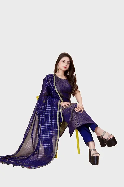 Stylish Jacquard Kurta And Pant With Dupatta Set For Women