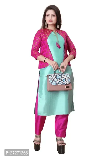 Stylish Soft Silk Kurta With Pant And Koti Set For Women-thumb0