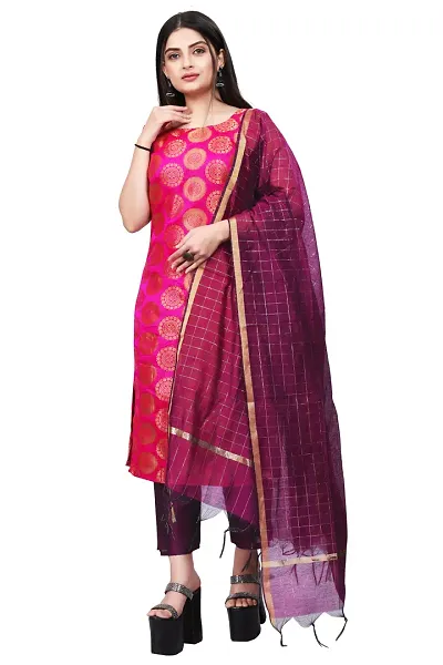 Elegant Jacquard Art Silk Kurta with Pant And Dupatta Set For Women