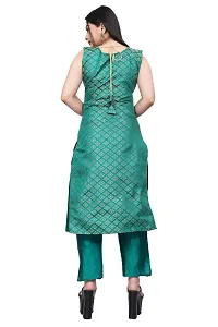 A-Line Teal Woven Design Jacquard Kurti-thumb1