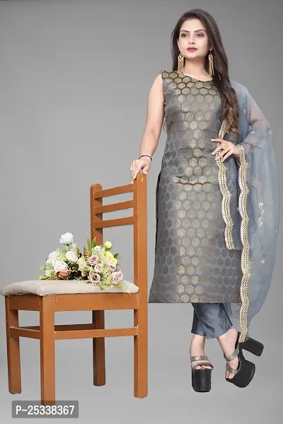 A-Line Grey Woven Design Jacquard kurta Set