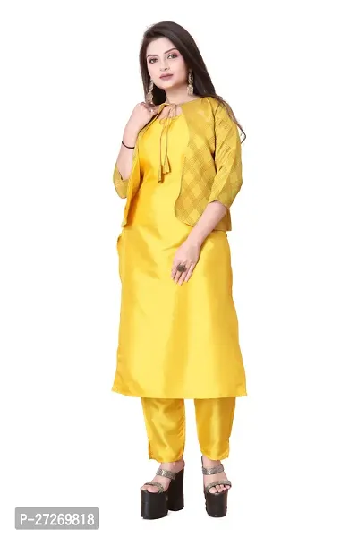 Stylish Soft Silk Kurta With Pant And Koti Set For Women