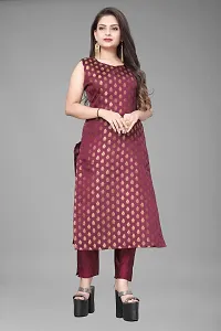 A-Line Maroon Woven Design Jacquard kurta Set-thumb1