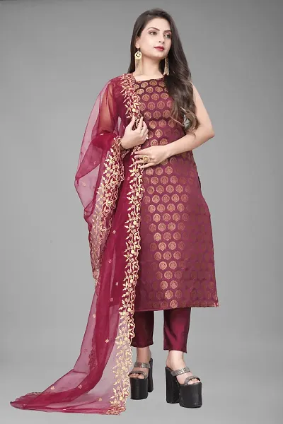 A-Line Woven Design Jacquard Kurta Set