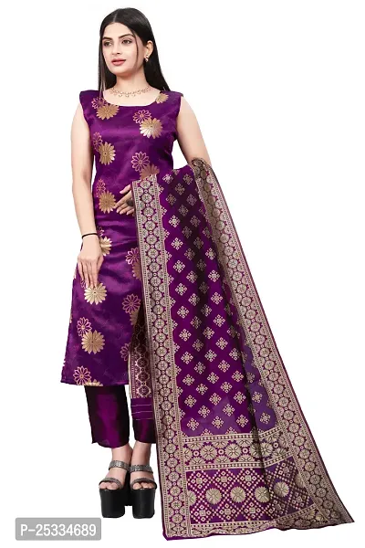 A-Line Purple Woven Design Jacquard kurta Set