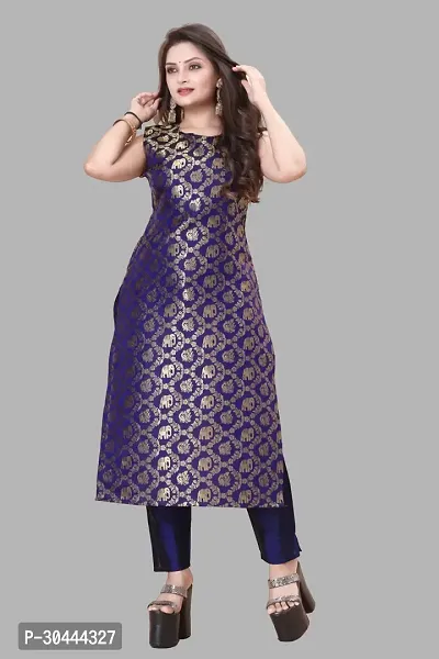 Stylish Navy Blue Jacquard Kurta, Bottom And Dupatta Set For Women-thumb2