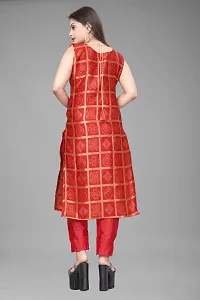 A-Line Red Woven Design Jacquard kurta Set-thumb2