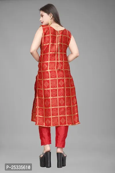 A-Line Red Woven Design Jacquard kurta Set-thumb3