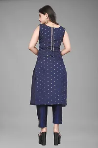 A-Line Navy Blue Woven Design Jacquard kurta Set-thumb2