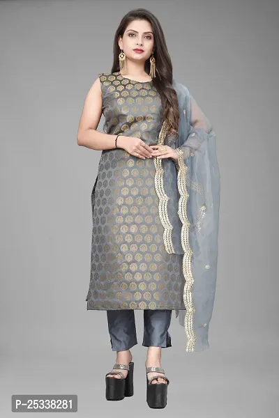 A-Line Grey Woven Design Jacquard kurta Set