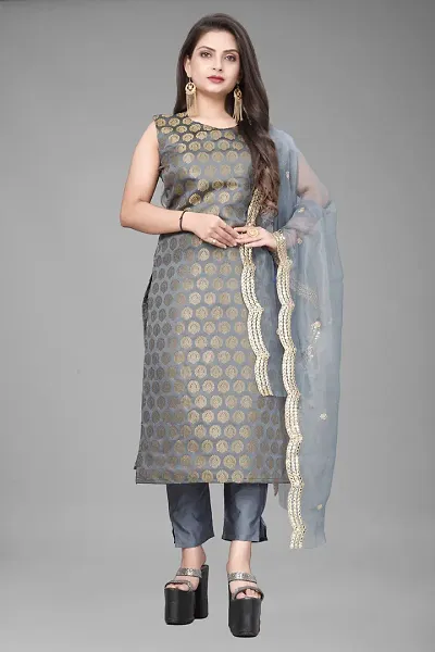 Stylish A-Line Woven Design Jacquard Kurta Set