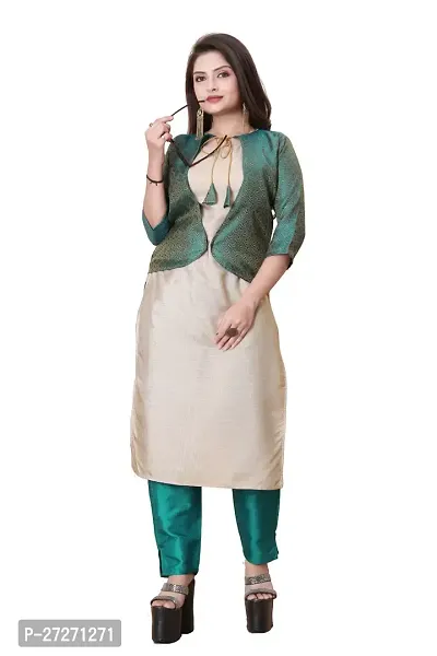 Stylish Soft Silk Kurta With Pant And Koti Set For Women-thumb0