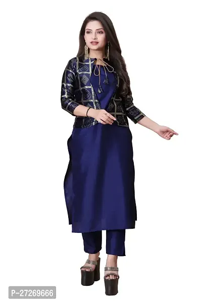 Stylish Soft Silk Kurta With Pant And Koti Set For Women-thumb0