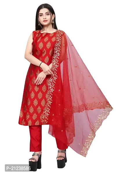 Stylish A-Line Red Jacquard Jacquard kurta Set-thumb0