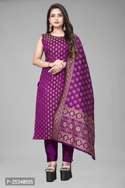 A-Line Purple Woven Design Jacquard kurta Set-thumb0