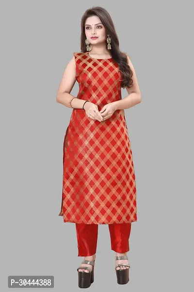 Stylish Red Jacquard Kurta, Bottom And Dupatta Set For Women-thumb2