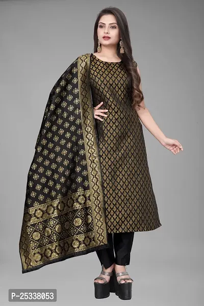 A-Line Black Woven Design Jacquard kurta Set