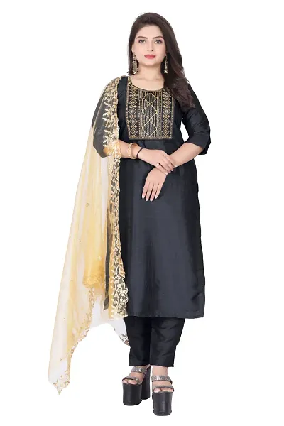 Stylish Silk Kurta, Bottom And Dupatta Set For Women