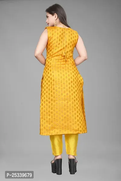 A-Line Yellow Woven Design Jacquard kurta Set-thumb3