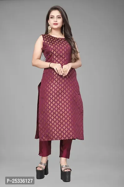 A-Line Maroon Woven Design Jacquard kurta Set-thumb2