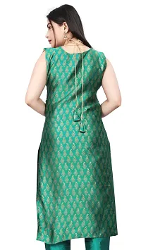 A-Line Teal Woven Design Jacquard Kurti-thumb1