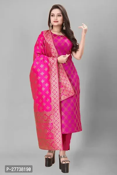 Elegant Banarasi Silk Jacquard Weave Dress Material with Dupatta For Women