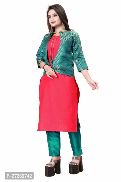 Stylish Soft Silk Kurta With Pant And Koti Set For Women-thumb0