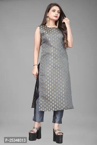 A-Line Grey Woven Design Jacquard kurta Set-thumb2