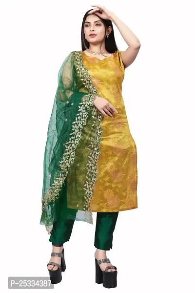 A-Line Yellow Woven Design Jacquard kurta Set-thumb0