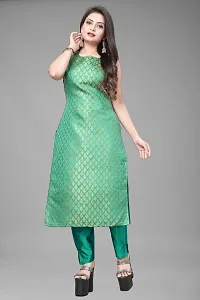 A-Line Teal Woven Design Jacquard kurta Set-thumb1