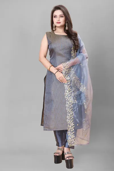 Stylish Jacquard Kurta And Pant With Dupatta Set For Women