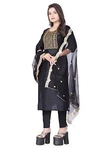 Stylish Black Silk Kurta, Bottom And Dupatta Set For Women-thumb1