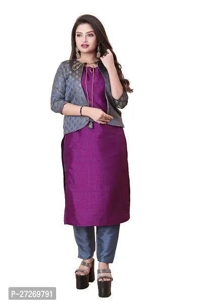 Stylish Soft Silk Kurta With Pant And Koti Set For Women-thumb0