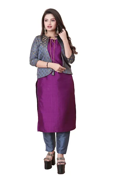 Stylish Soft Silk Kurta With Pant And Koti Set For Women