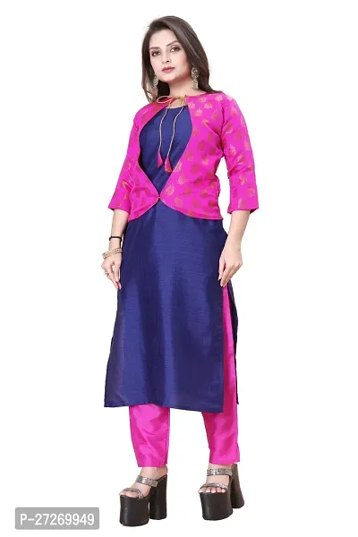 Stylish Soft Silk Kurta With Pant And Koti Set For Women-thumb0