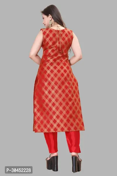 Elegant Red Woven Design Jacquard A-Line Kurta Pant With Dupatta For Women-thumb3