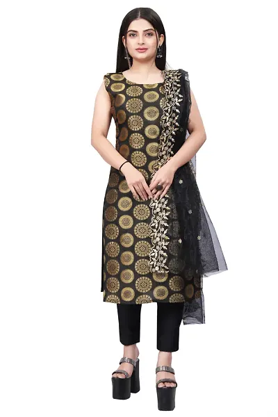 Womens Woven Design Kurta Pant With Dupatta Set