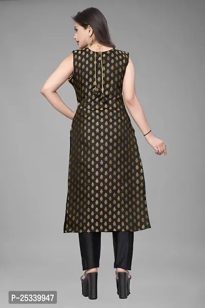 A-Line Black Woven Design Jacquard kurta Set-thumb3