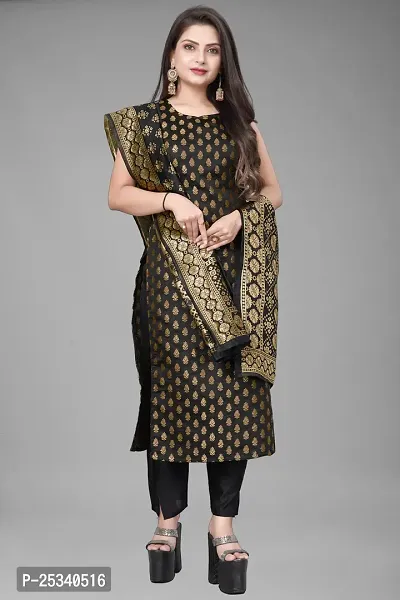 A-Line Black Woven Design Jacquard kurta Set