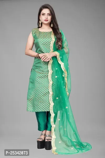 A-Line Teal Woven Design Jacquard kurta Set