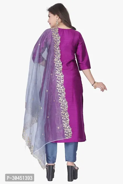 Stylish Purple Silk Kurta, Bottom And Dupatta Set For Women-thumb4