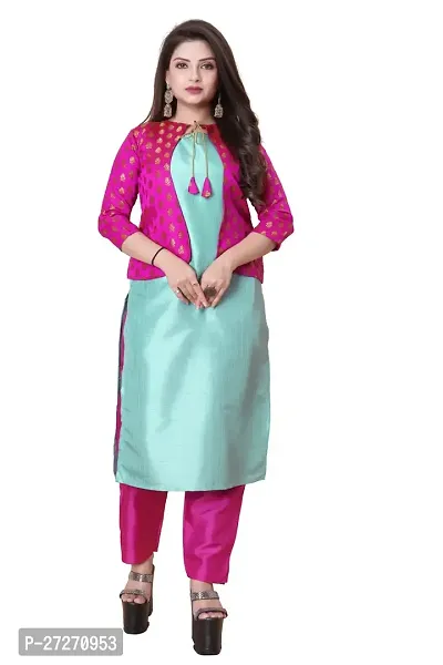 Stylish Soft Silk Kurta With Pant And Koti Set For Women-thumb0