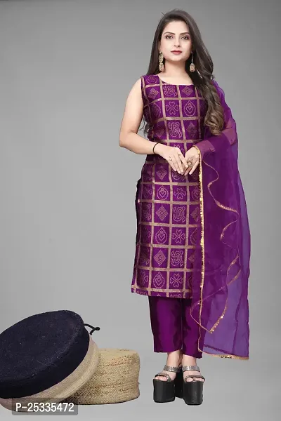 A-Line Purple Woven Design Jacquard kurta Set-thumb0