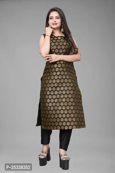 A-Line Black Woven Design Jacquard kurta Set-thumb2