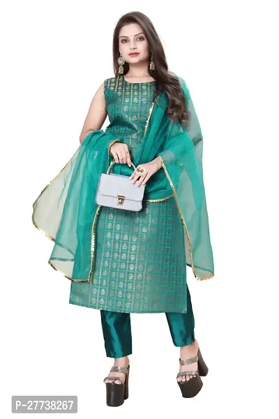 Elegant Banarasi Silk Jacquard Weave Dress Material with Dupatta For Women-thumb0