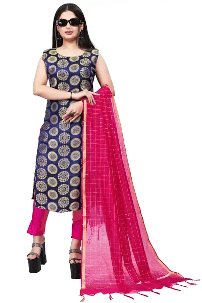 Womens Woven Design Kurta Pant With Dupatta Set