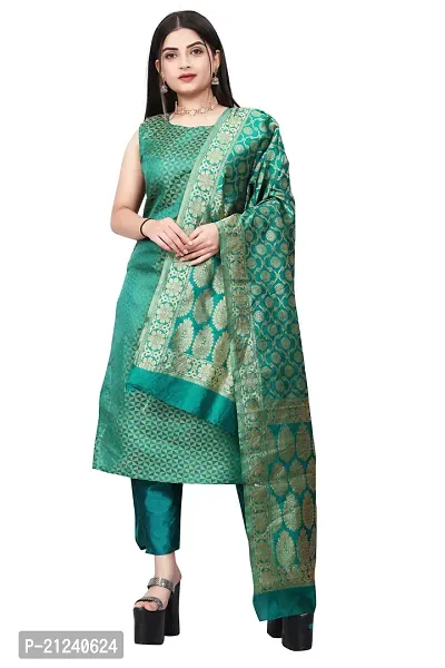 Stylish A-Line Teal Jacquard Jacquard kurta Set