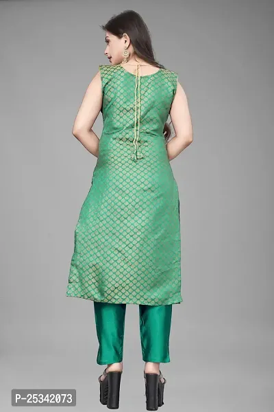 A-Line Teal Woven Design Jacquard kurta Set-thumb4