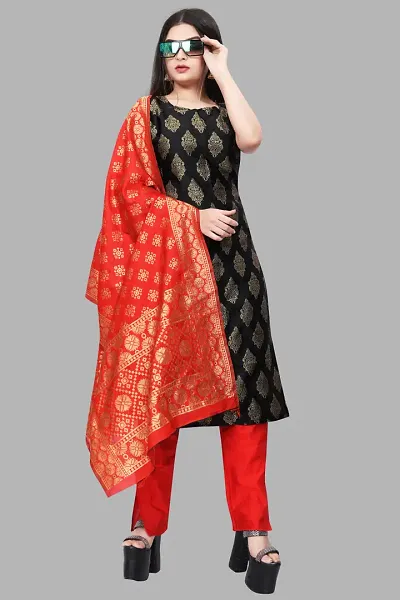 Stylish Fancy Jacquard Unstitched Dress Material Top With Bottom And Dupatta Set For Women