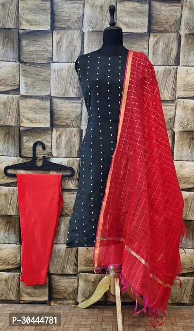 Stylish Black Jacquard Kurta, Bottom And Dupatta Set For Women-thumb0